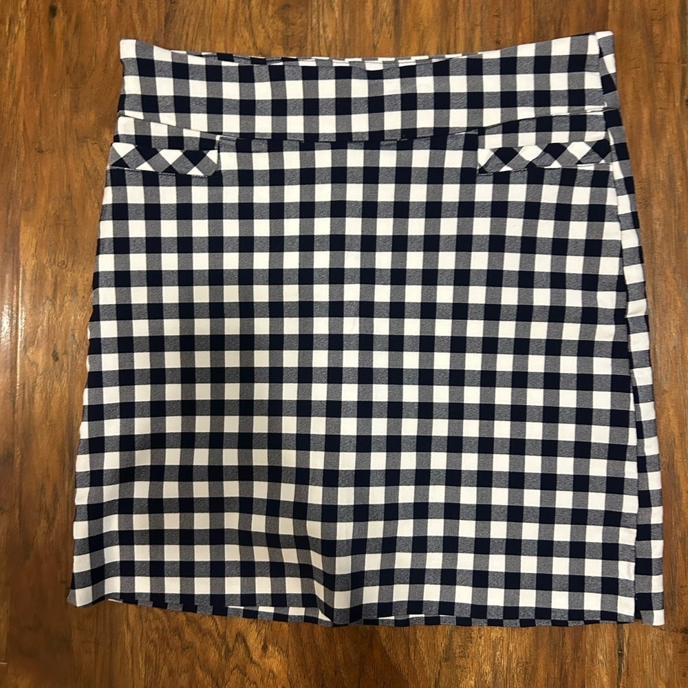 Navy Blue and White Plaid Mini Skirt Perfect For Casual Activities